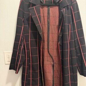 Avec Les Filles Black and Red Plaid Trench Coat